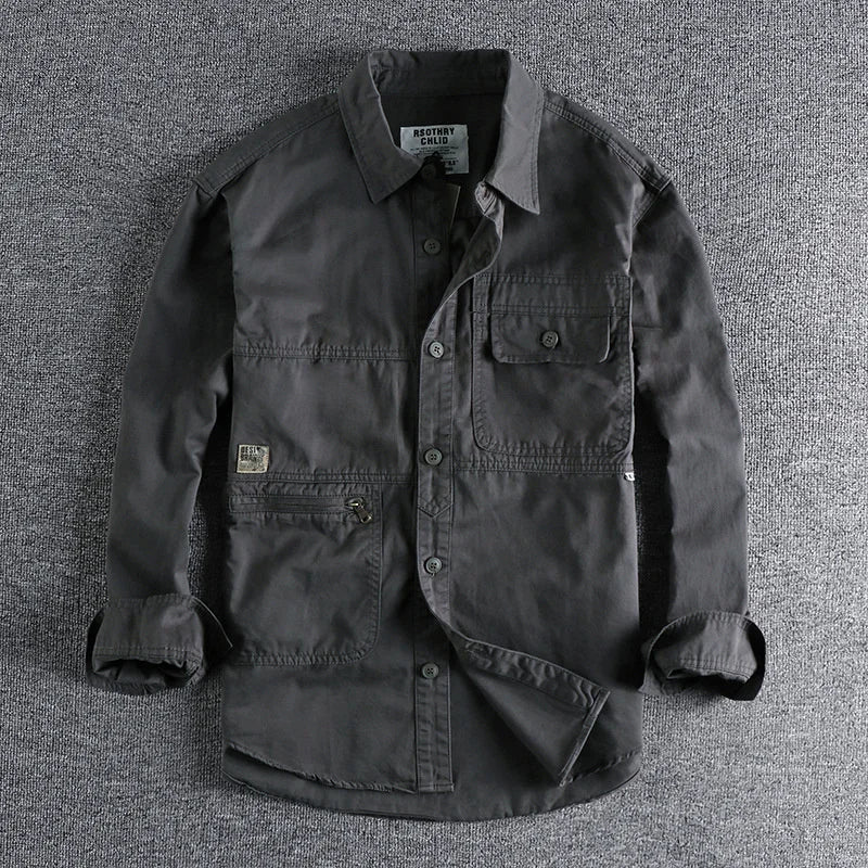 Heavy Industry Washed Male Workwear Military Shirt Jacket Fashion Men's Long Sleeve Shirt Handsome Trendy Versatile Loose Tops