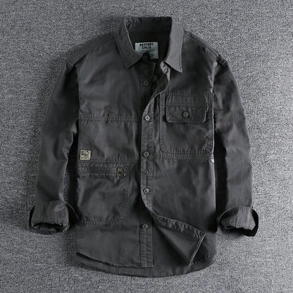 Heavy Industry Washed Male Workwear Military Shirt Jacket Fashion Men's Long Sleeve Shirt Handsome Trendy Versatile Loose Tops