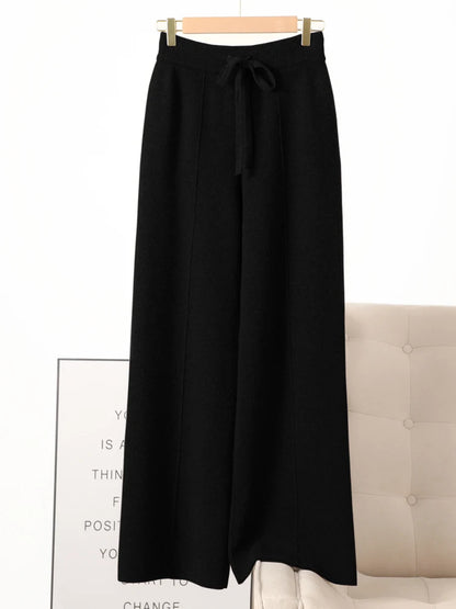 Women 100% Pure wool wide leg pants Autumn Winter high waisted Loose Casual Soft Cashmere Knitwear straight Full Length Trousers
