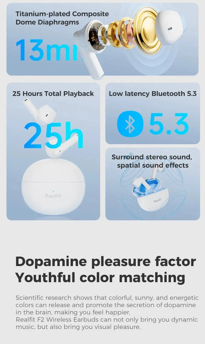 Realfit F2 Bluetooth Earphone Excellent HIFI Quality TWS Wireless Earbuds Wholesale for realme xiaomi