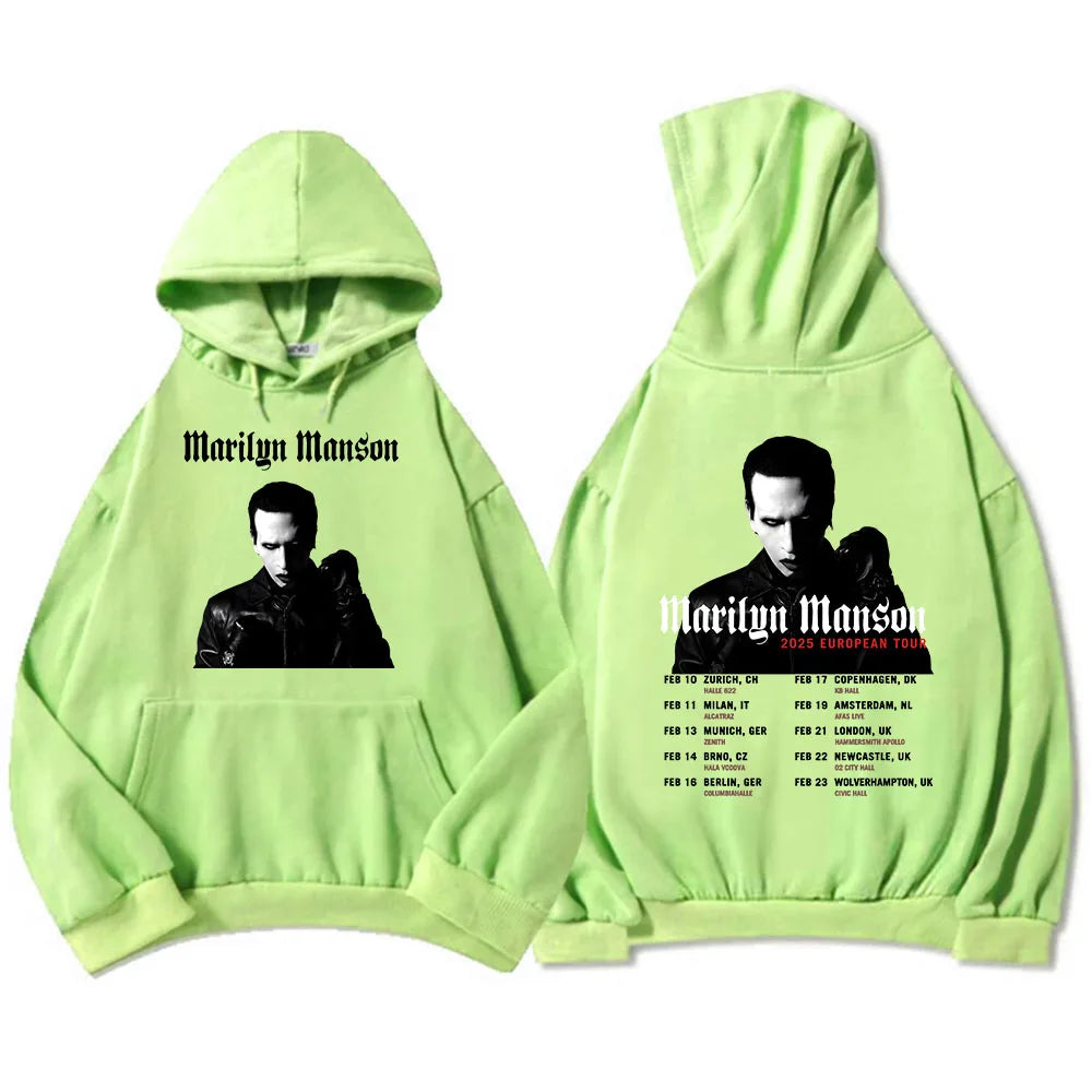 Marilyn Manson 2025 European Tour Hoodies Ropa Hombre Sudaderas Casual Long Sleeve Mens Sweatshirts Singer Graphic Print Hoodie