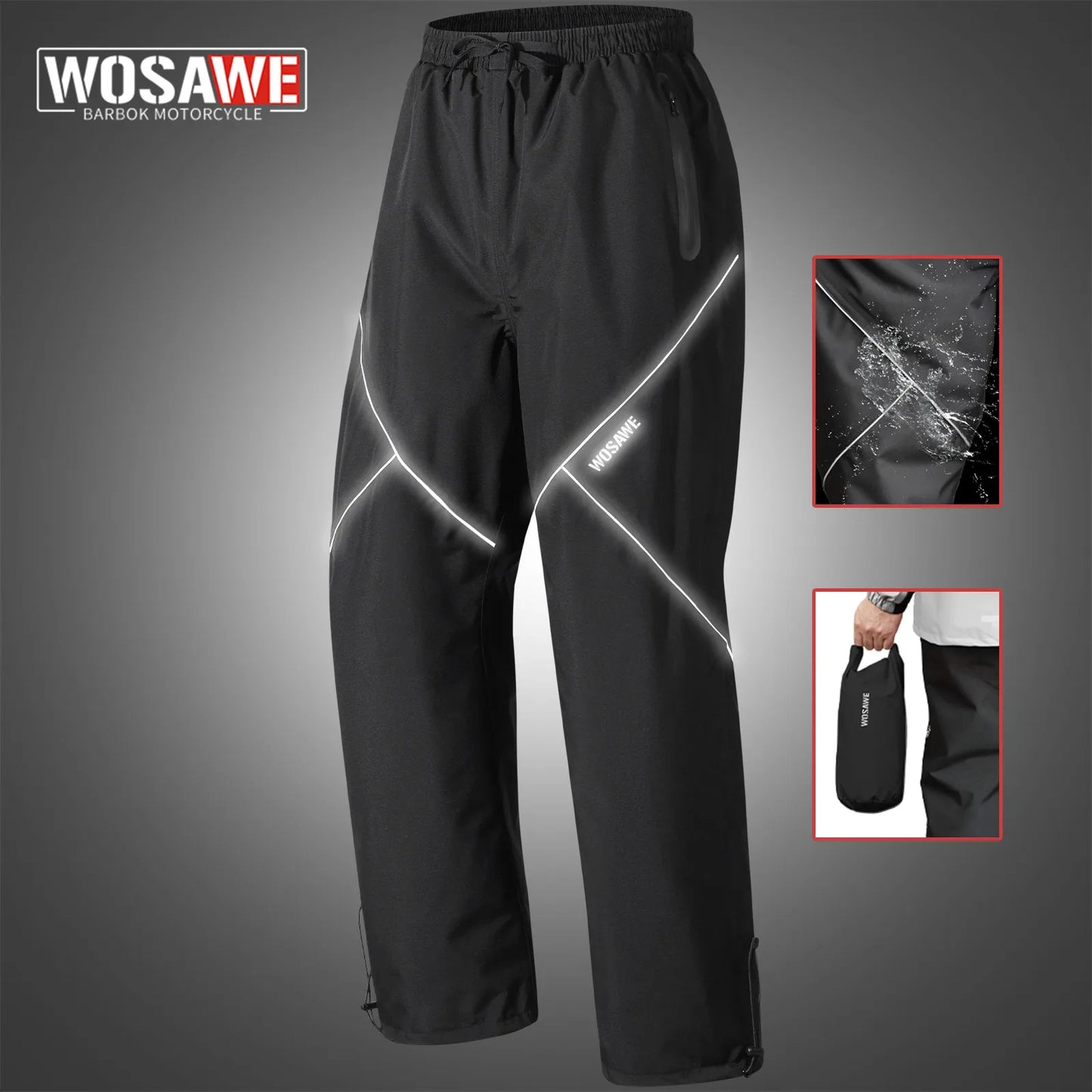 WOSAWE Motorcycle Rain Pants Men Women Waterproof Hiking Pants Camping Trekking Rain Pants Outdoor Sports Quick Dry Trousers
