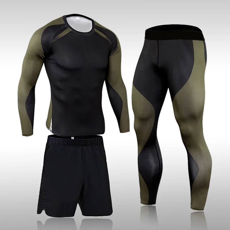 Men's Sports Suit MMA Rashgard Male Quick Drying Exercise Workout Leggings Sportswear Compression Clothing Fitness Training Kit