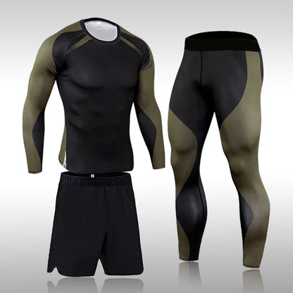 Men's Sports Suit MMA Rashgard Male Quick Drying Exercise Workout Leggings Sportswear Compression Clothing Fitness Training Kit