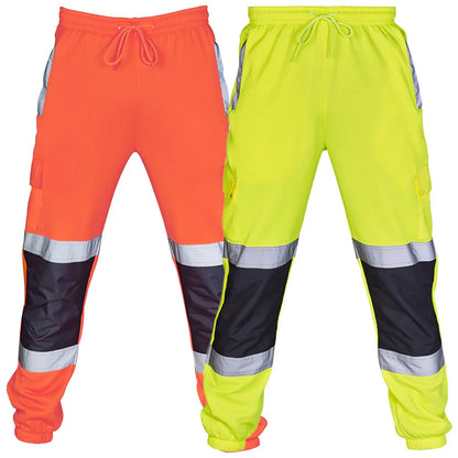 Mens Work Uniform Bottoms Safety Sweat Pants Striped Reflective Pants Loose Mens Rain Trousers Joggers Patchwork Workwear