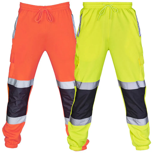 Mens Work Uniform Bottoms Safety Sweat Pants Striped Reflective Pants Loose Mens Rain Trousers Joggers Patchwork Workwear