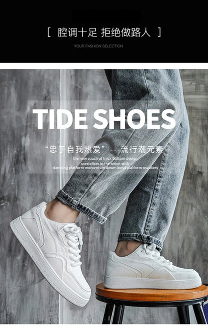 Fashionable and Luxurious New Men Sports Shoes Solid Color Round Toe Flat Spring Flat Bottom Thick Sole Comfortable Sports Shoes