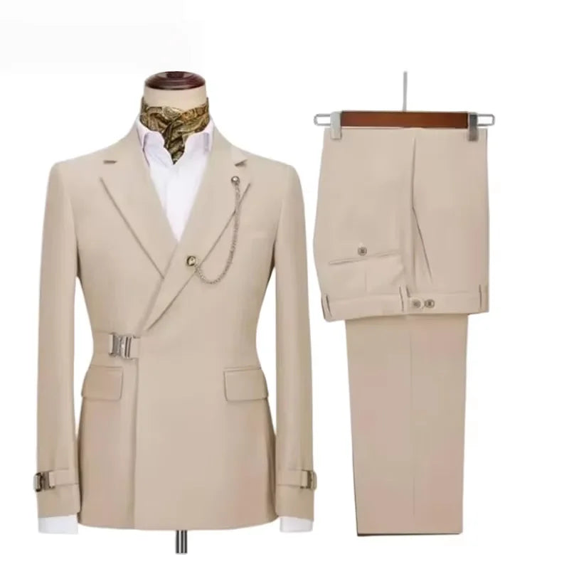 Wrinkle resistant men's two-piece suit | notch collar design groom's wedding outfit (jacket+trousers) business formal wear